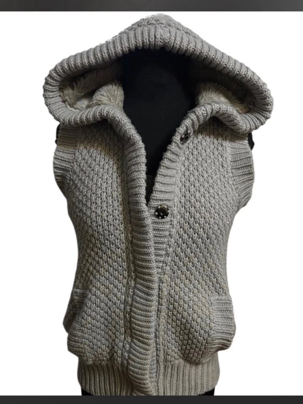 Zara Gray Hooded Knit Sweater Vest - Women's S